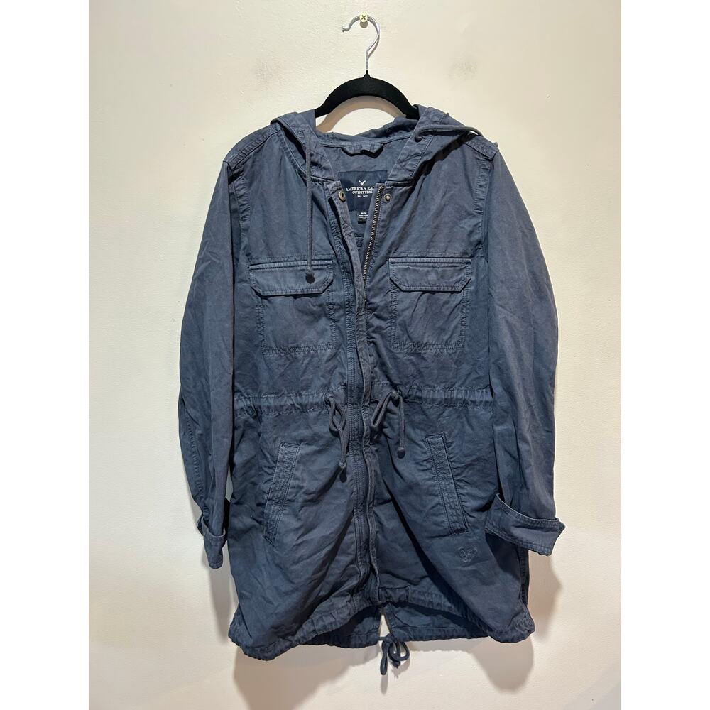 American Eagle blue canvas jacket womens M zipper long spring military utility